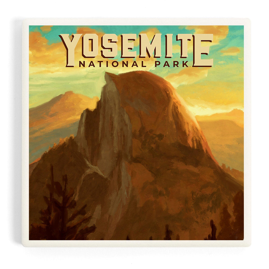 Yosemite National Park, California, Half Dome, Oil Painting, Coasters Coasters Lantern Press 