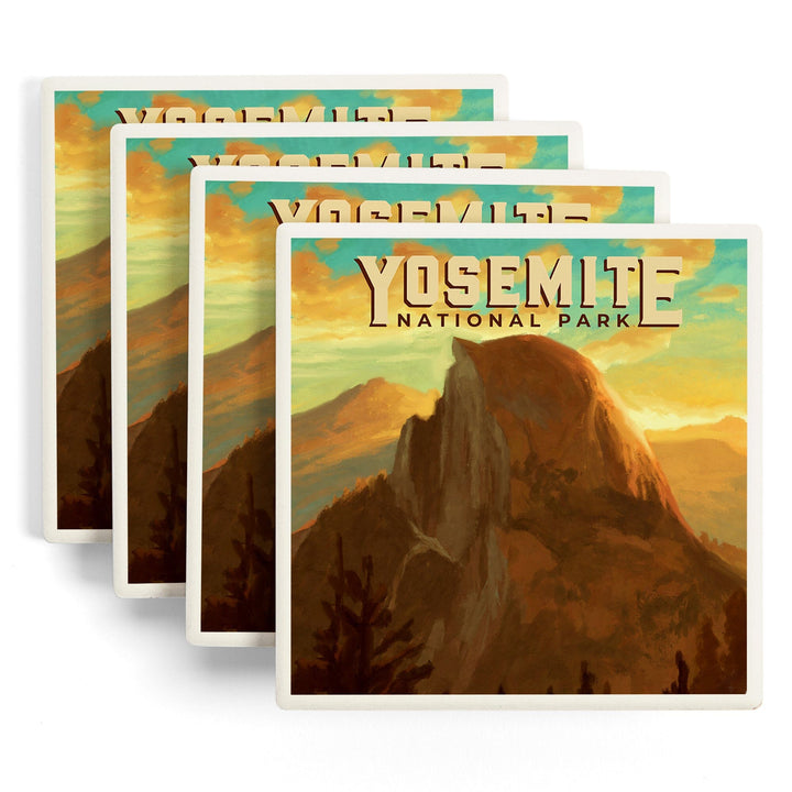 Yosemite National Park, California, Half Dome, Oil Painting, Coasters Coasters Lantern Press 