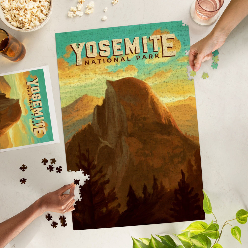Yosemite National Park, California, Half Dome, Oil Painting, Jigsaw Puzzle Puzzle Lantern Press 