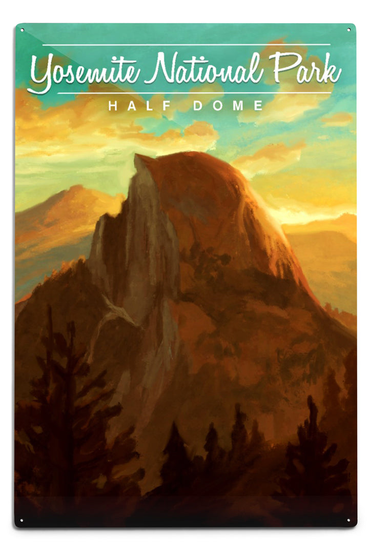 Yosemite National Park, California, Half Dome, Oil Painting, Metal Signs Metal Lantern Press 12x18 Metal Sign 