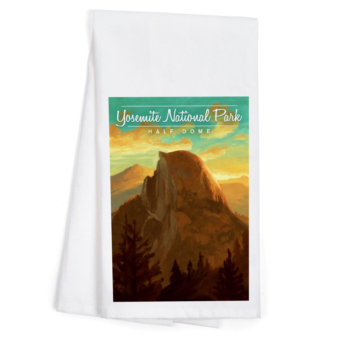 Yosemite National Park, California, Half Dome, Oil Painting, Organic Cotton Kitchen Tea Towels Kitchen Lantern Press 