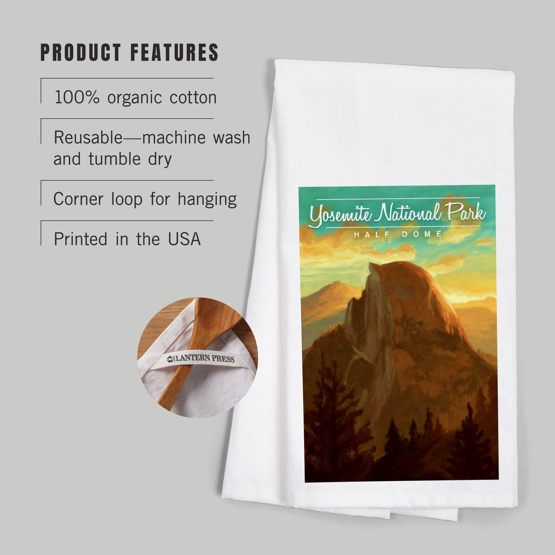 Yosemite National Park, California, Half Dome, Oil Painting, Organic Cotton Kitchen Tea Towels Kitchen Lantern Press 