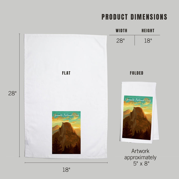 Yosemite National Park, California, Half Dome, Oil Painting, Organic Cotton Kitchen Tea Towels Kitchen Lantern Press 