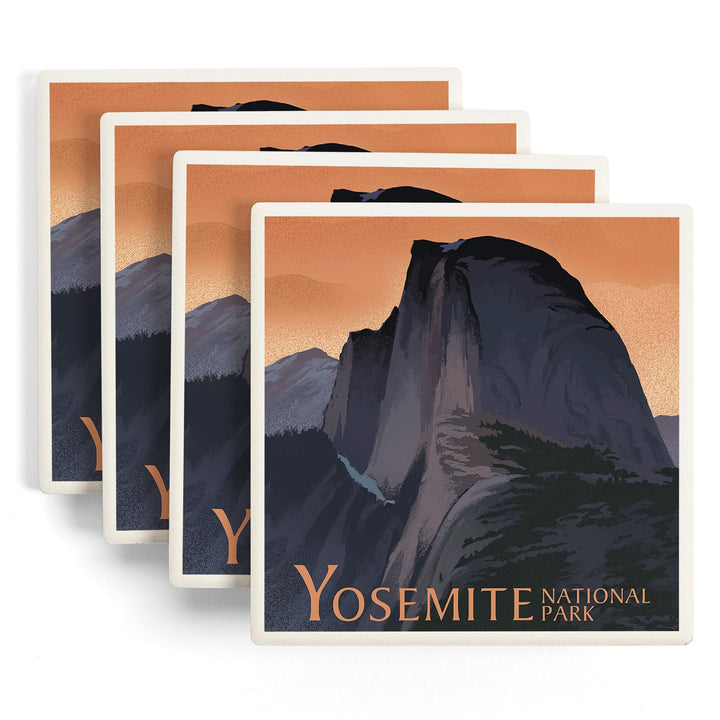 Yosemite National Park, California, Half Dome, Orange Sky, Lithograph, Coasters Coasters Lantern Press 