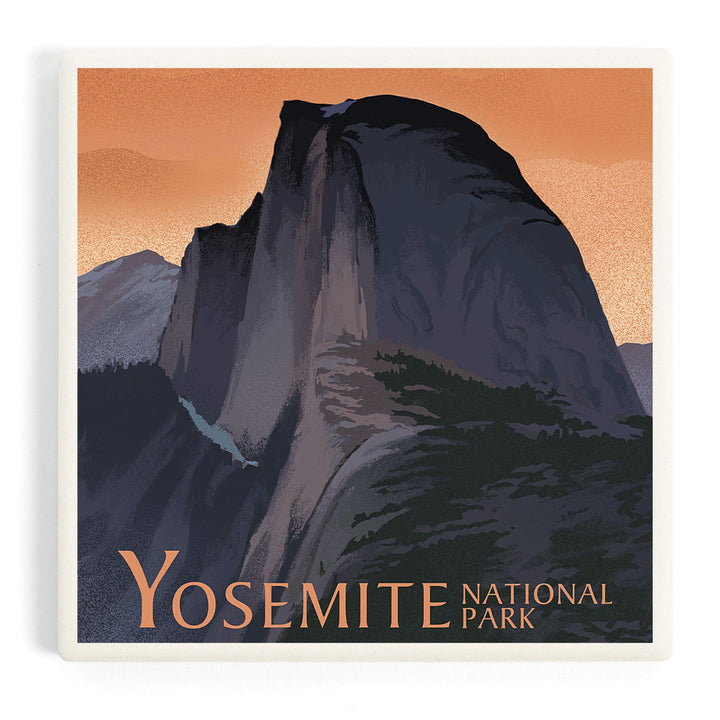 Yosemite National Park, California, Half Dome, Orange Sky, Lithograph, Coasters Coasters Lantern Press 