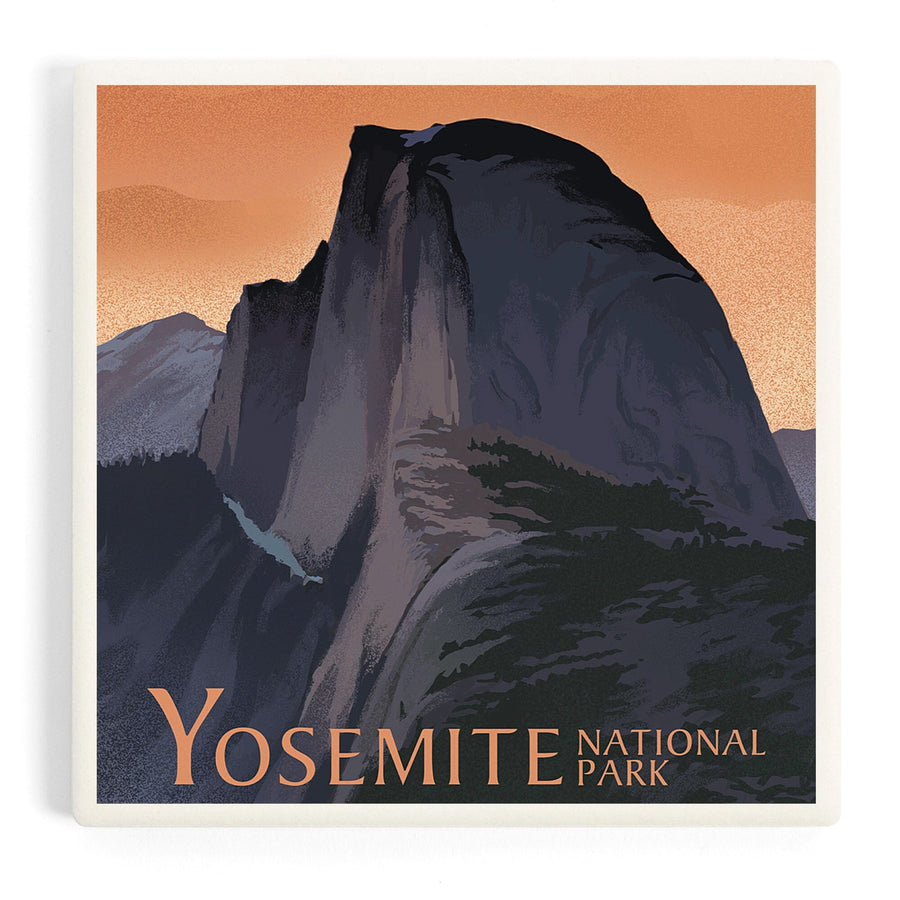 Yosemite National Park, California, Half Dome, Orange Sky, Lithograph, Coasters Coasters Lantern Press 