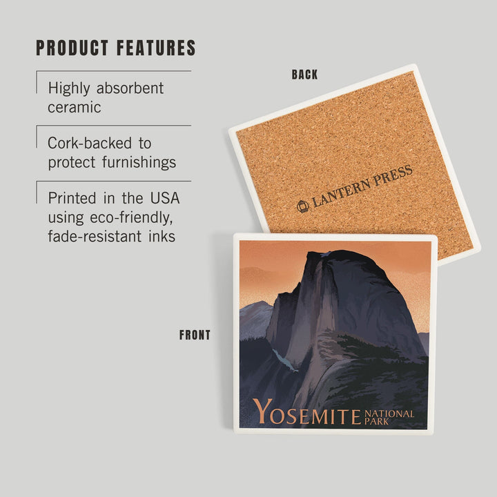 Yosemite National Park, California, Half Dome, Orange Sky, Lithograph, Coasters Coasters Lantern Press 