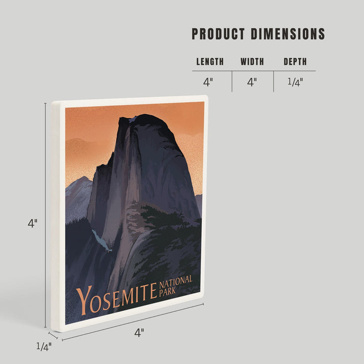 Yosemite National Park, California, Half Dome, Orange Sky, Lithograph, Coasters Coasters Lantern Press 