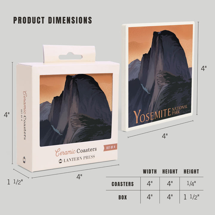 Yosemite National Park, California, Half Dome, Orange Sky, Lithograph, Coasters Coasters Lantern Press 
