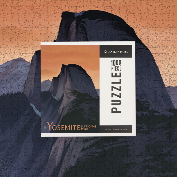 Yosemite National Park, California, Half Dome, Orange Sky, Lithograph, Jigsaw Puzzle Puzzle Lantern Press 