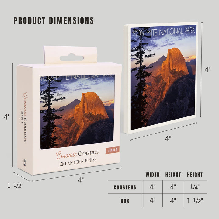 Yosemite National Park, California, Half Dome & Pine Tree, Lantern Press Photography, Coaster Set Coasters Lantern Press 