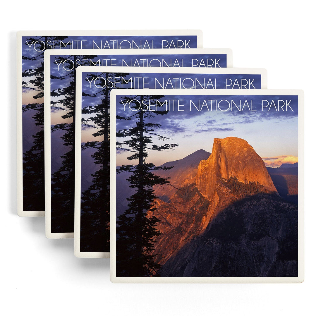 Yosemite National Park, California, Half Dome & Pine Tree, Lantern Press Photography, Coaster Set Coasters Lantern Press 