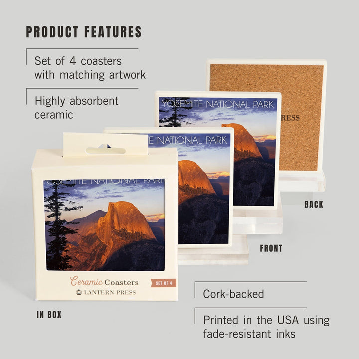 Yosemite National Park, California, Half Dome & Pine Tree, Lantern Press Photography, Coaster Set Coasters Lantern Press 