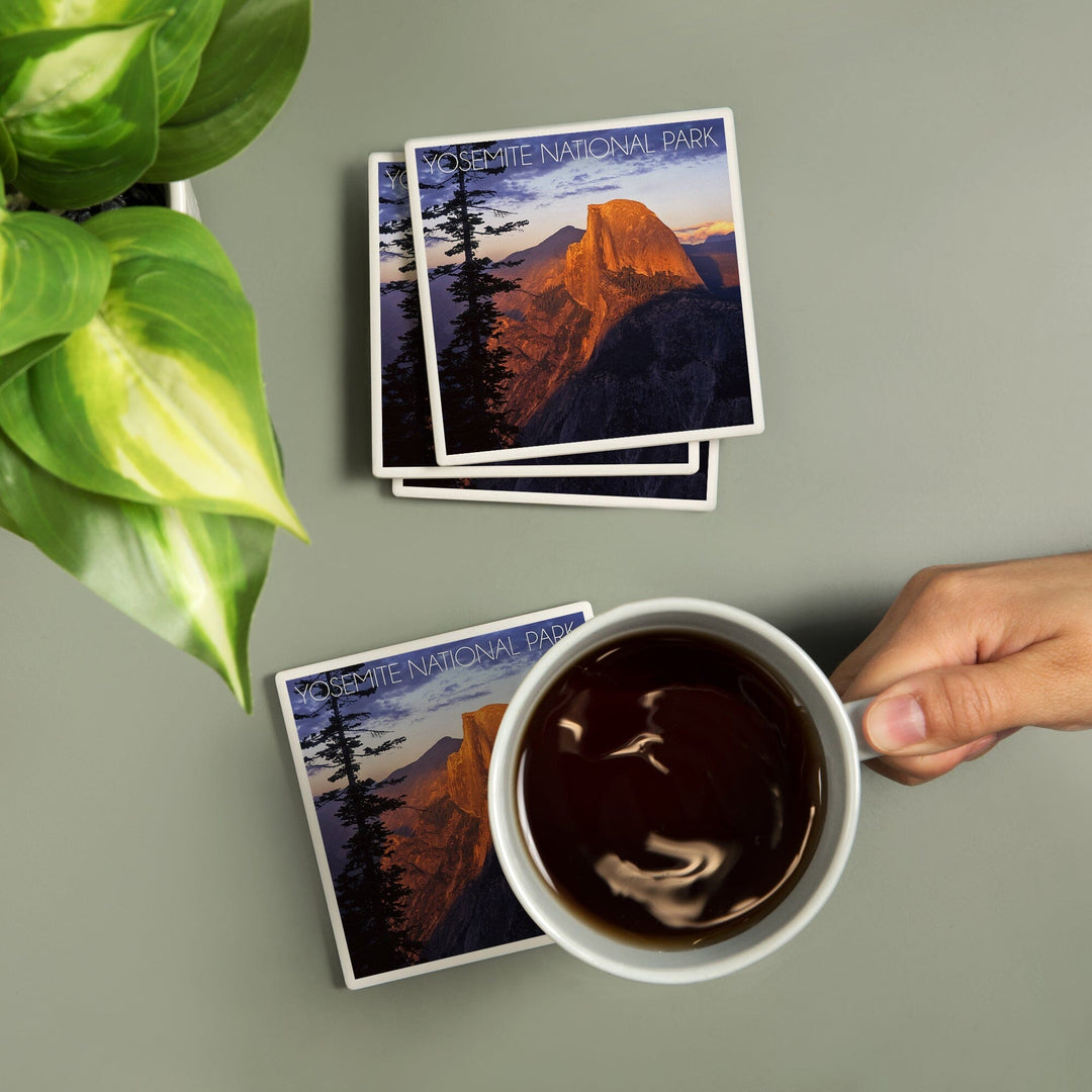 Yosemite National Park, California, Half Dome & Pine Tree, Lantern Press Photography, Coaster Set Coasters Lantern Press 