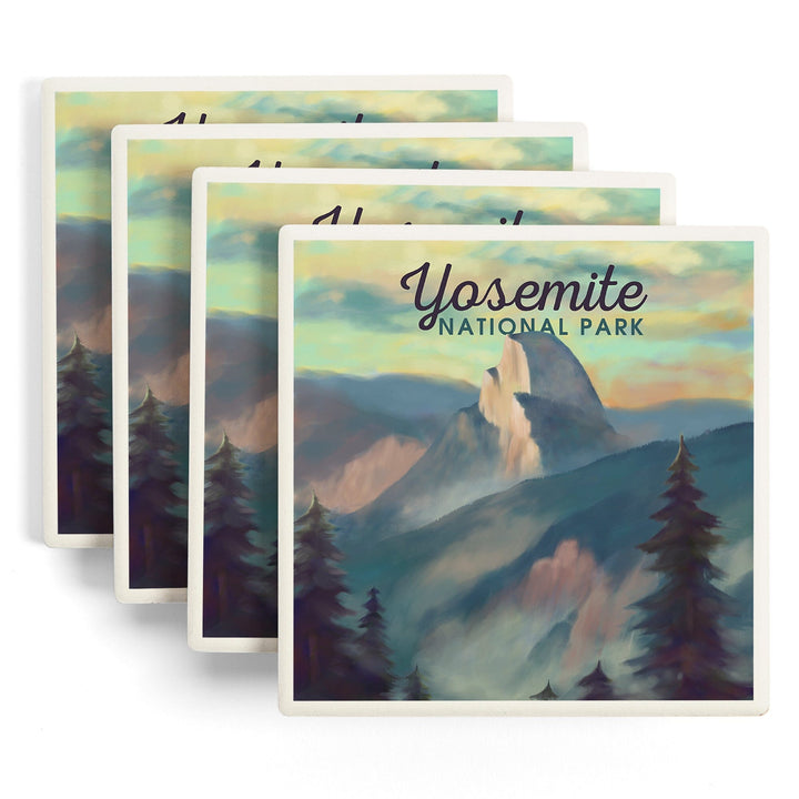 Yosemite National Park, California, Half Dome Scene, Oil Painting, Coasters Coasters Lantern Press 