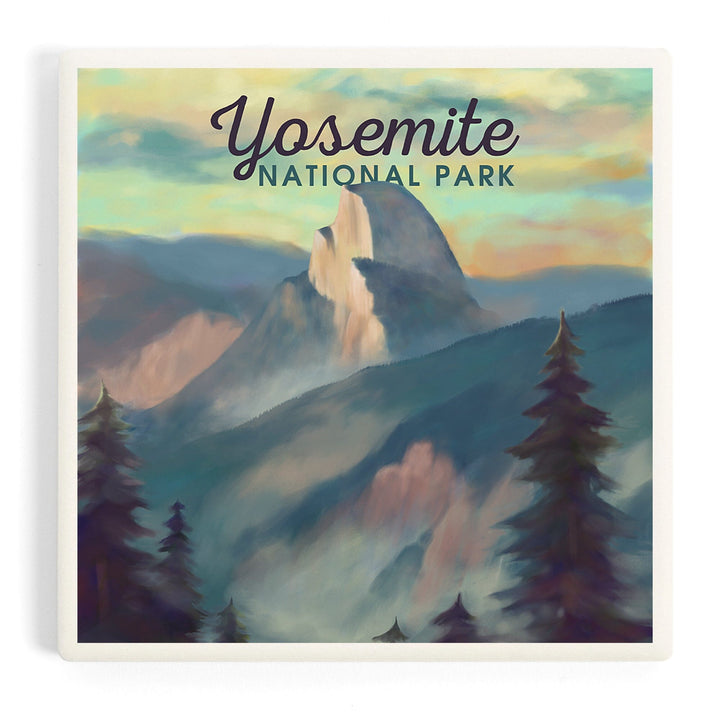 Yosemite National Park, California, Half Dome Scene, Oil Painting, Coasters Coasters Lantern Press 