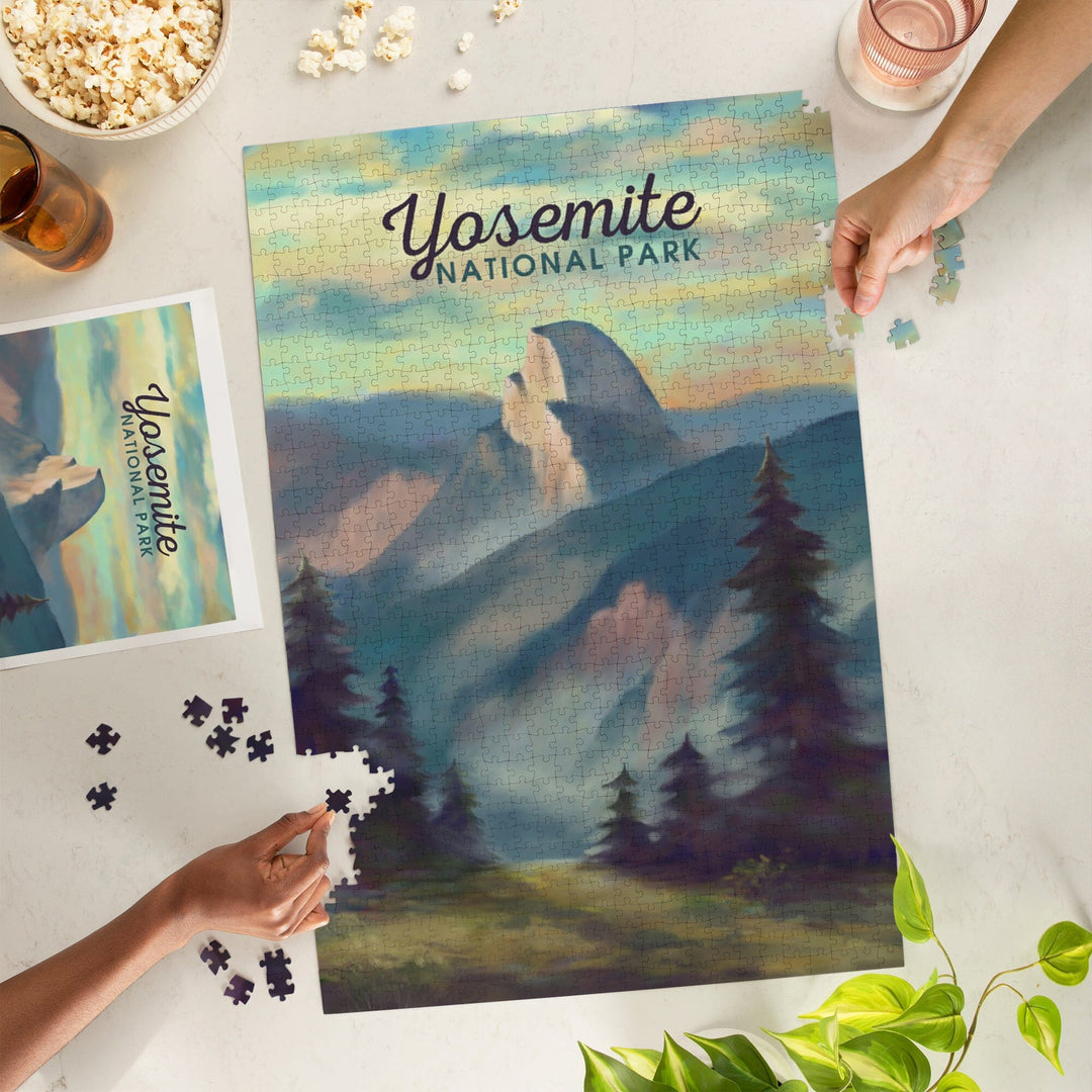 Yosemite National Park, California, Half Dome Scene, Oil Painting, Jigsaw Puzzle Puzzle Lantern Press 