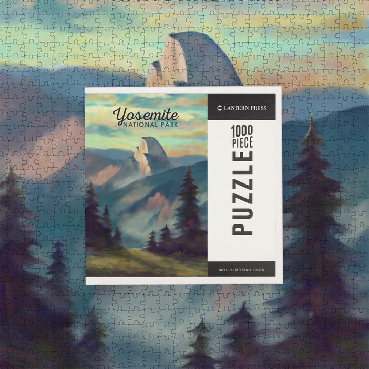 Yosemite National Park, California, Half Dome Scene, Oil Painting, Jigsaw Puzzle Puzzle Lantern Press 