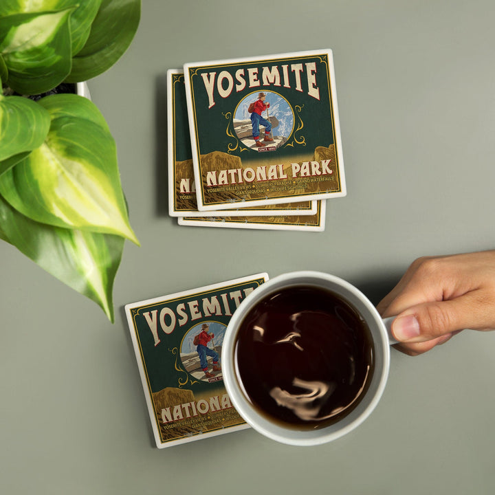 Yosemite National Park, California, Half Dome Vintage Sign, Coasters Coasters Lantern Press 