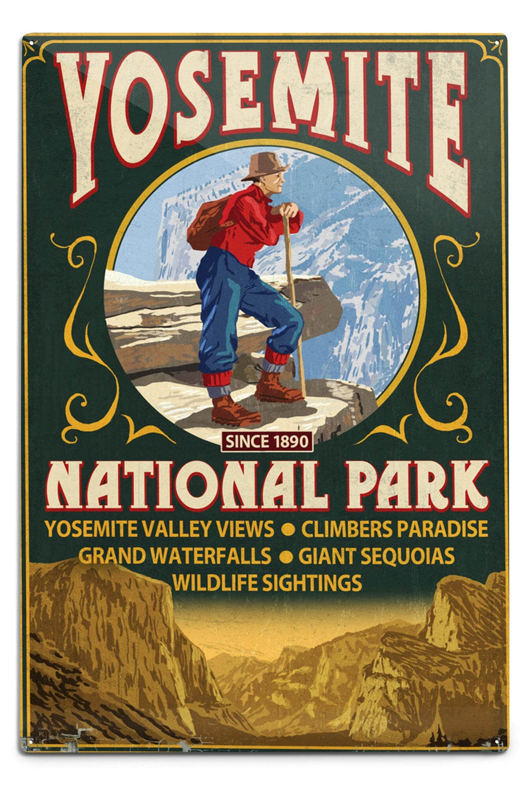 Yosemite National Park, California, Half Dome Vintage Sign, Metal Signs Metal Lantern Press 6 x 9 Metal Sign 