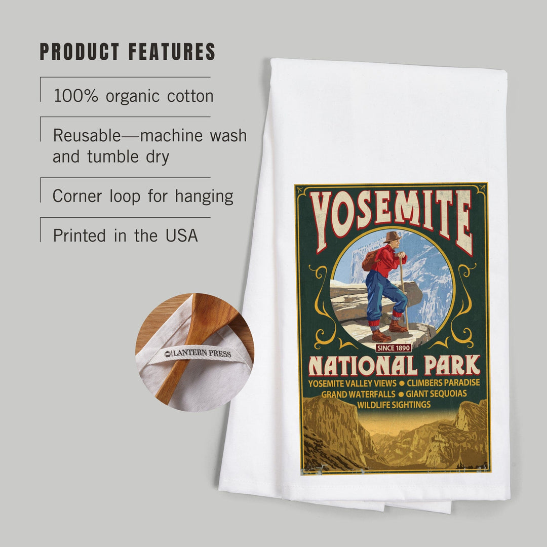 Yosemite National Park, California, Half Dome Vintage Sign, Organic Cotton Kitchen Tea Towels Kitchen Lantern Press 