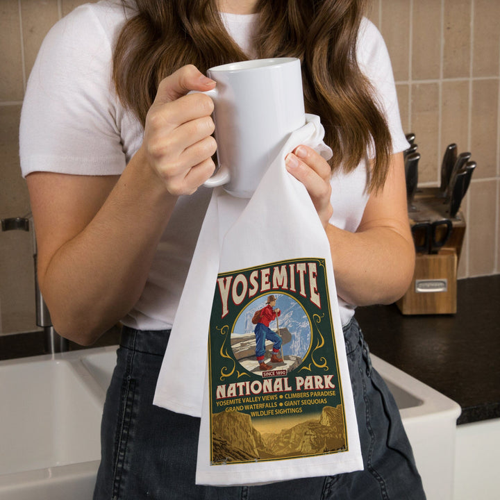Yosemite National Park, California, Half Dome Vintage Sign, Organic Cotton Kitchen Tea Towels Kitchen Lantern Press 