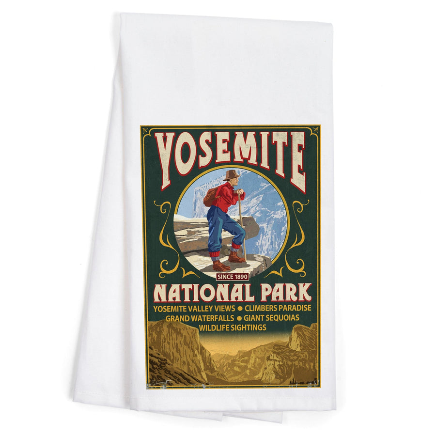 Yosemite National Park, California, Half Dome Vintage Sign, Organic Cotton Kitchen Tea Towels Kitchen Lantern Press 