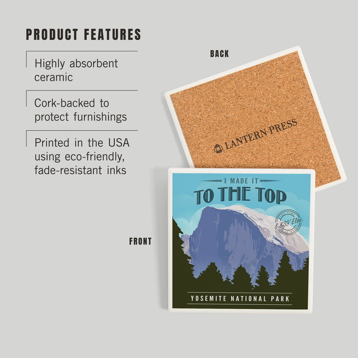 Yosemite National Park, California, I Made it to the Top, Half Dome, Lithograph, Coasters Coasters Lantern Press 