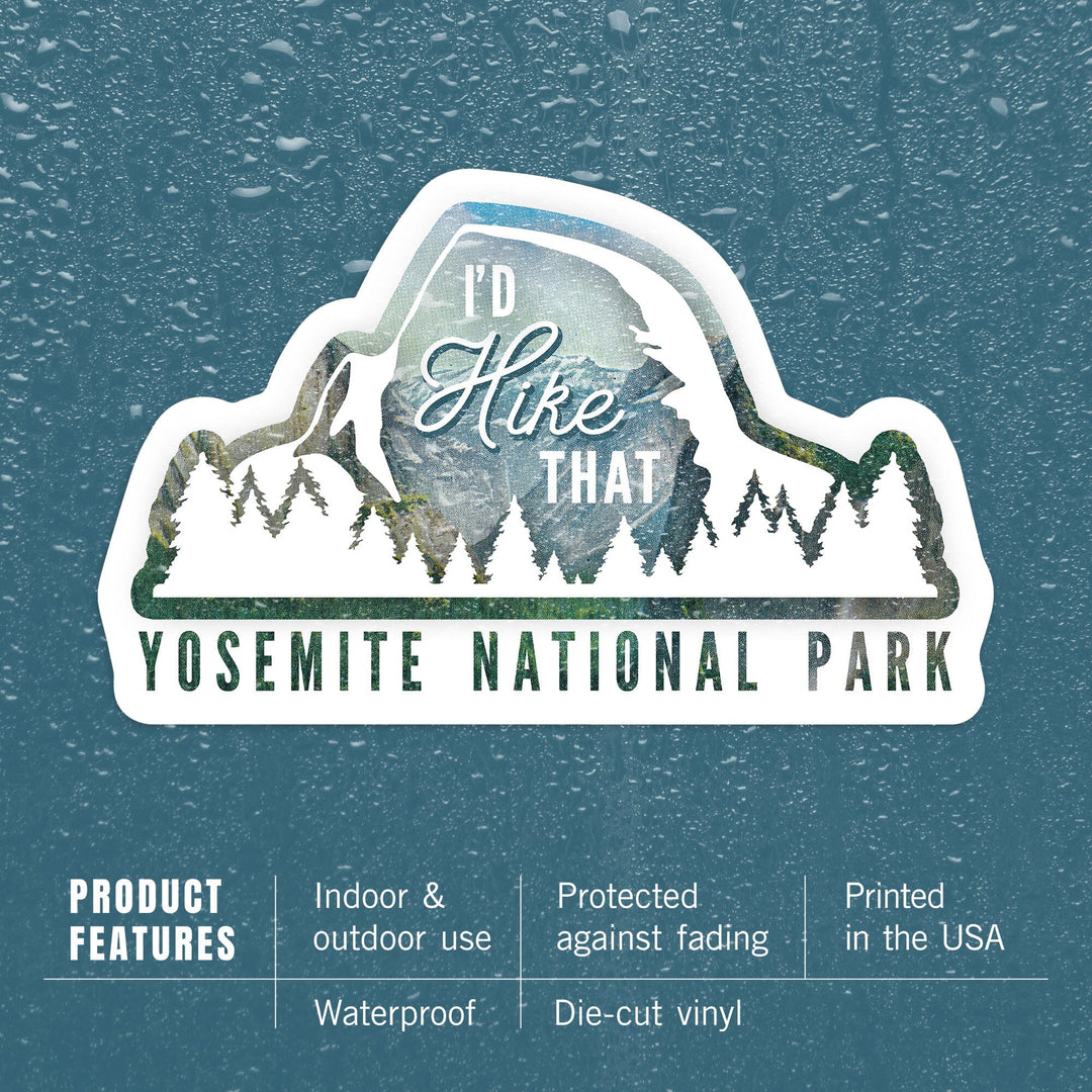 Yosemite National Park, California, I'd Hike That, Contour, Vinyl Sticker Sticker Lantern Press 