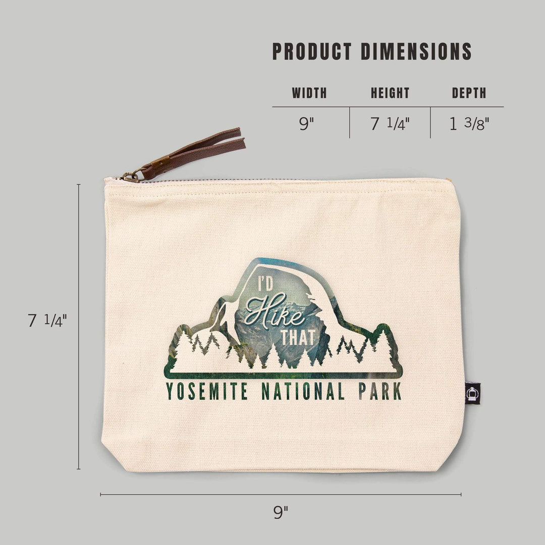 Yosemite National Park, California, I'd Hike That,, Organic Cotton Zipper Pouch, Go Bag Go Bag Lantern Press 