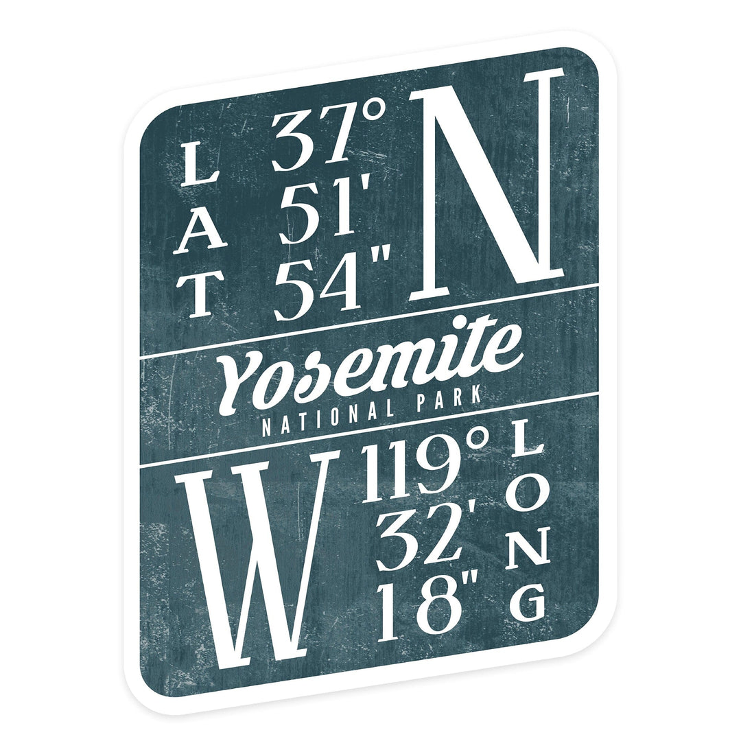 Yosemite National Park, California, Latitude and Longitude, Contour, Vinyl Sticker Sticker Lantern Press 