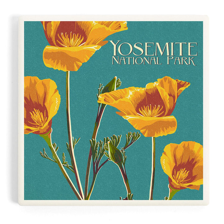 Yosemite National Park, California, Letterpress, Poppy, Coasters Coasters Lantern Press 