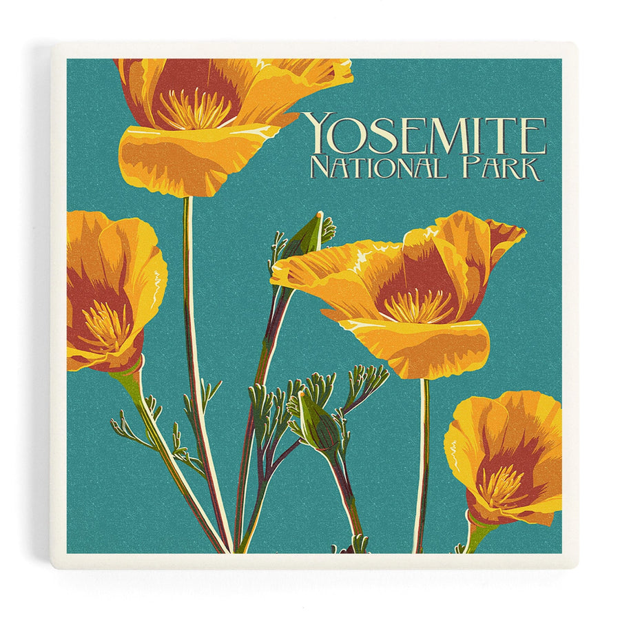 Yosemite National Park, California, Letterpress, Poppy, Coasters Coasters Lantern Press 