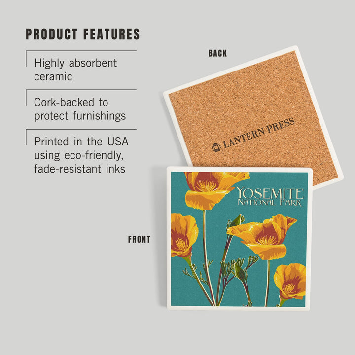 Yosemite National Park, California, Letterpress, Poppy, Coasters Coasters Lantern Press 