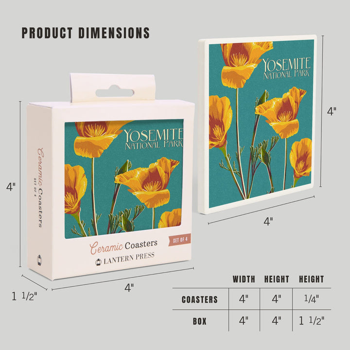 Yosemite National Park, California, Letterpress, Poppy, Coasters Coasters Lantern Press 