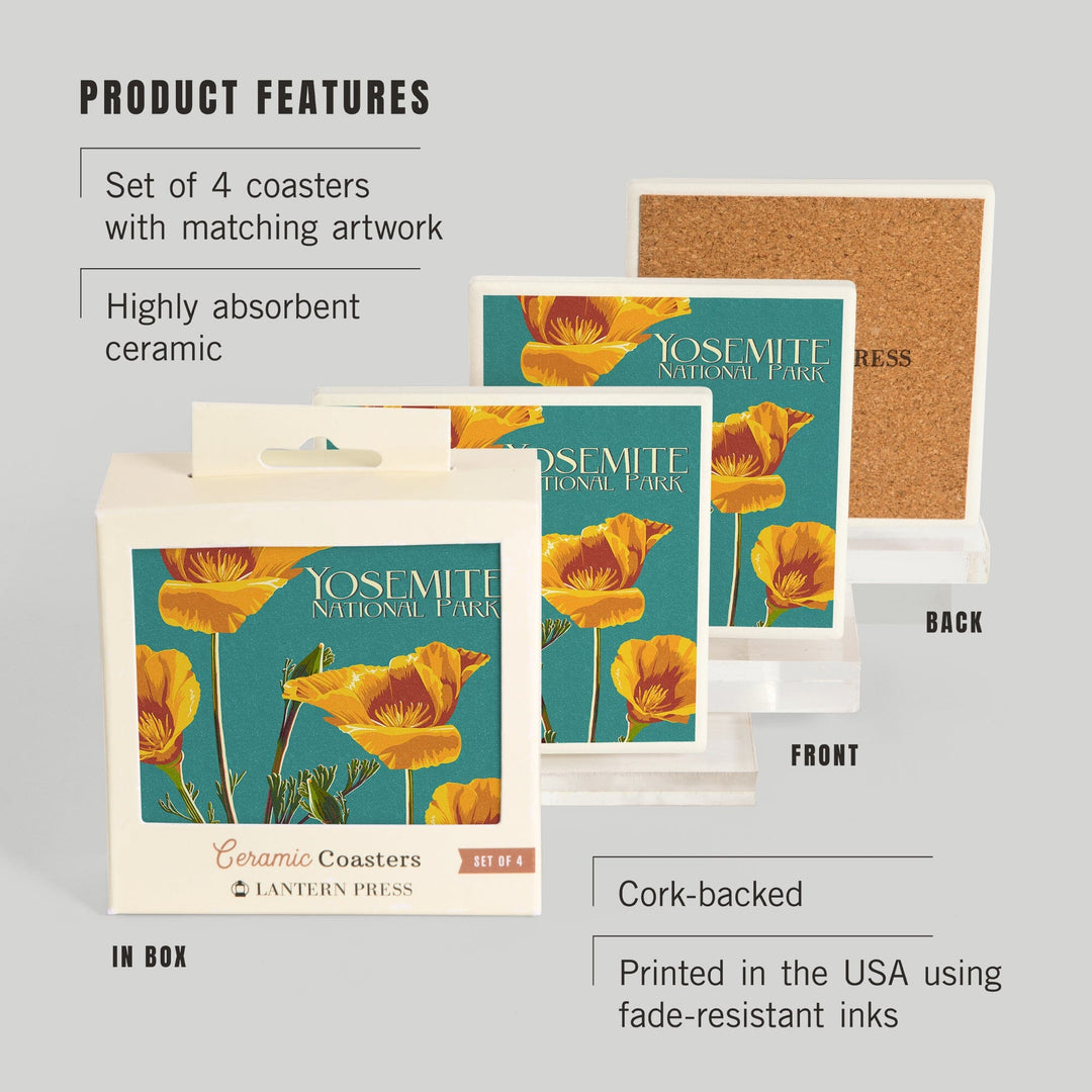 Yosemite National Park, California, Letterpress, Poppy, Coasters Coasters Lantern Press 