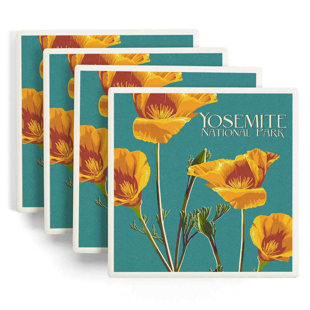 Yosemite National Park, California, Letterpress, Poppy, Coasters Coasters Lantern Press 