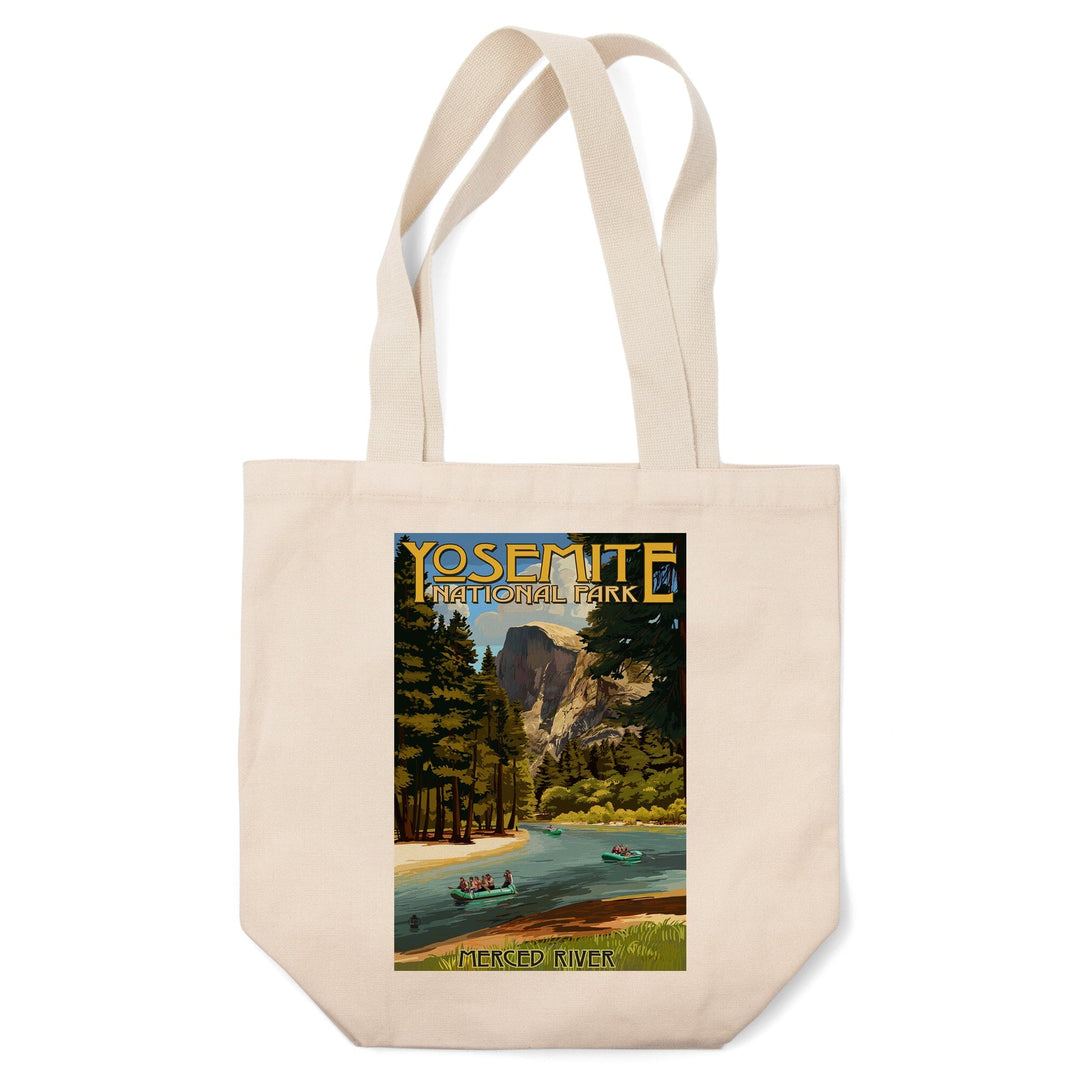 Yosemite National Park, California, Merced River Rafting, Lantern Press Artwork, Tote Bag Totes Lantern Press 