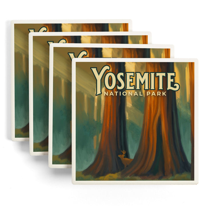 Yosemite National Park, California, Oil Painting, Coasters Coasters Lantern Press 