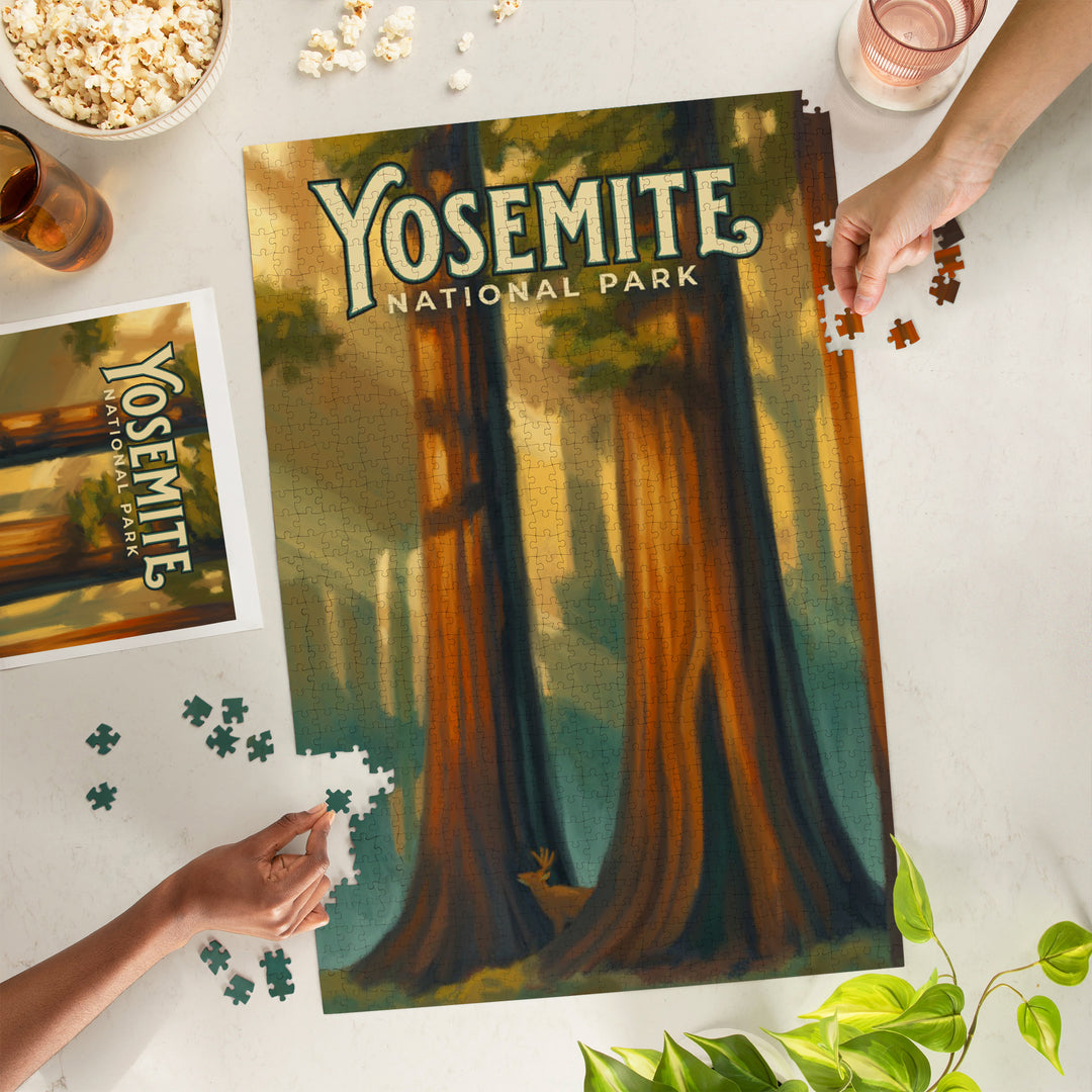 Yosemite National Park, California, Oil Painting, Jigsaw Puzzle Puzzle Lantern Press 