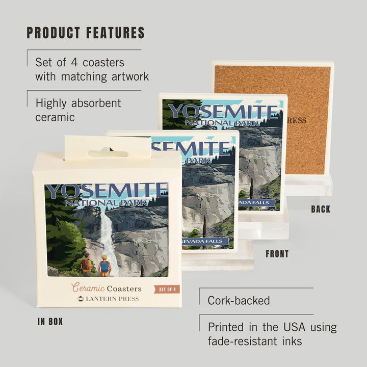 Yosemite National Park, California, Painterly, The Mist Trail, Coasters Coasters Lantern Press 