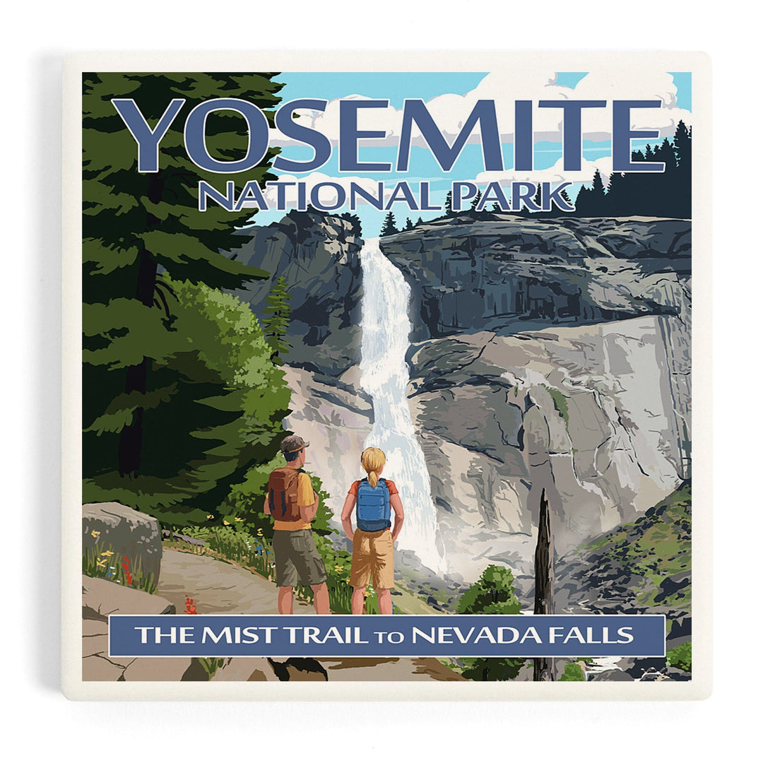 Yosemite National Park, California, Painterly, The Mist Trail, Coasters Coasters Lantern Press 