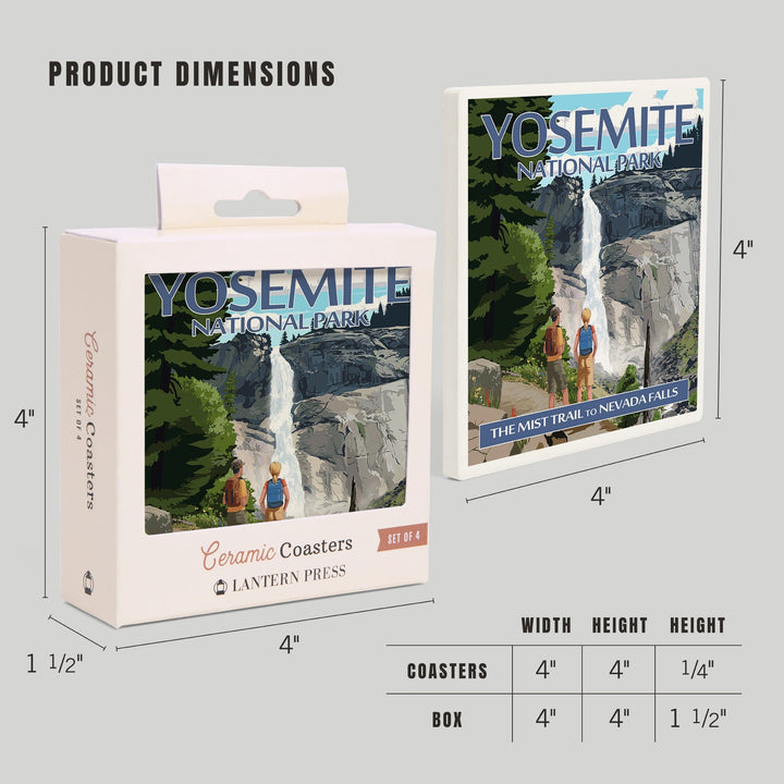 Yosemite National Park, California, Painterly, The Mist Trail, Coasters Coasters Lantern Press 