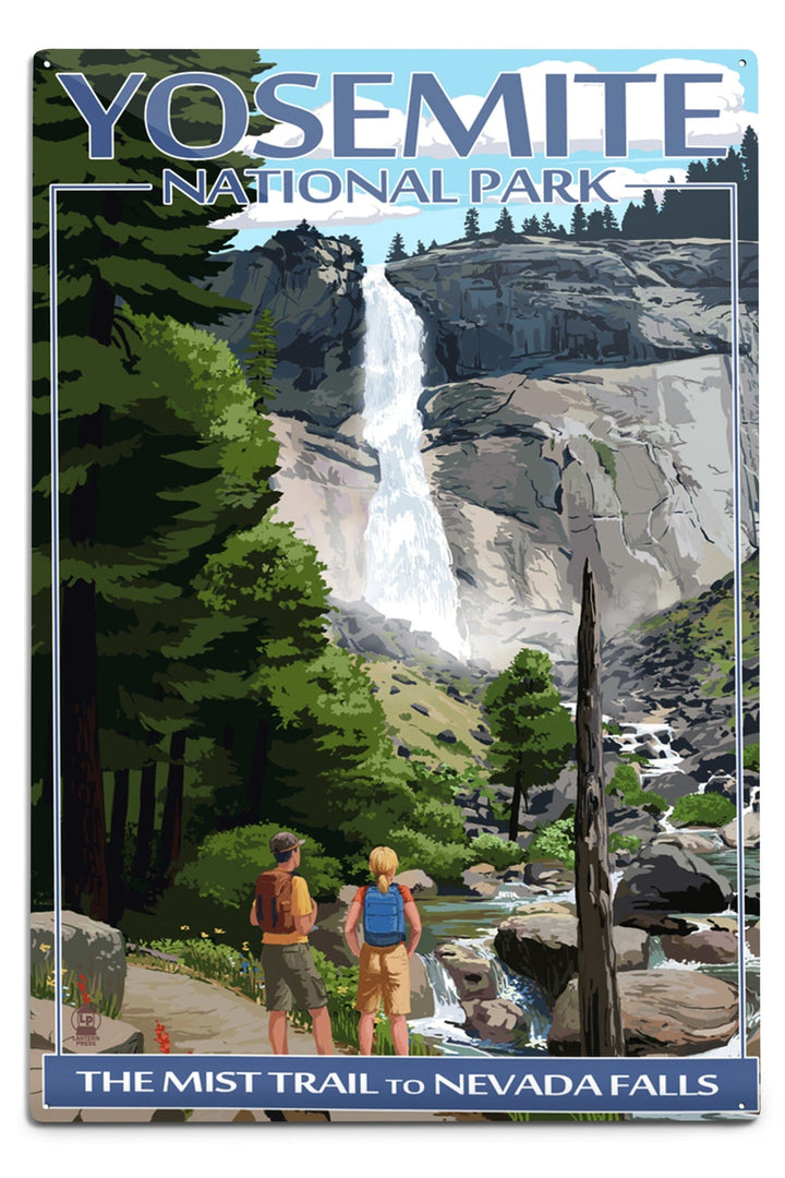 Yosemite National Park, California, Painterly, The Mist Trail, Metal Signs Metal Lantern Press 12x18 Metal Sign 