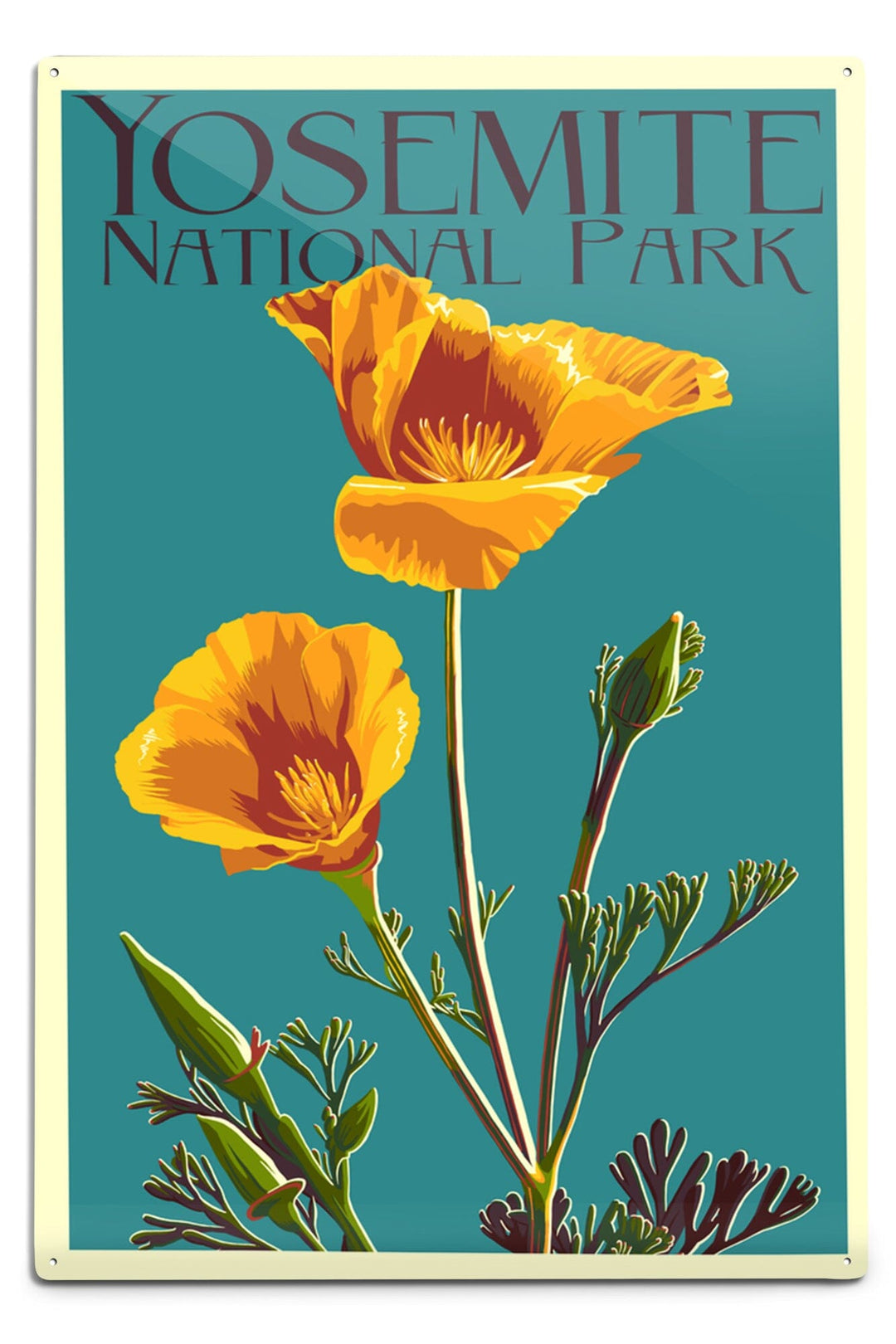 Yosemite National Park, California, Poppy, Letterpress, Metal Signs Metal Lantern Press 12x18 Metal Sign 