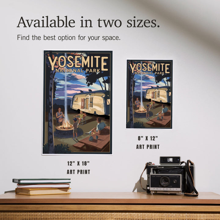 Yosemite National Park, California, Retro Camper and Mountains, Art & Giclee Prints Art Lantern Press 