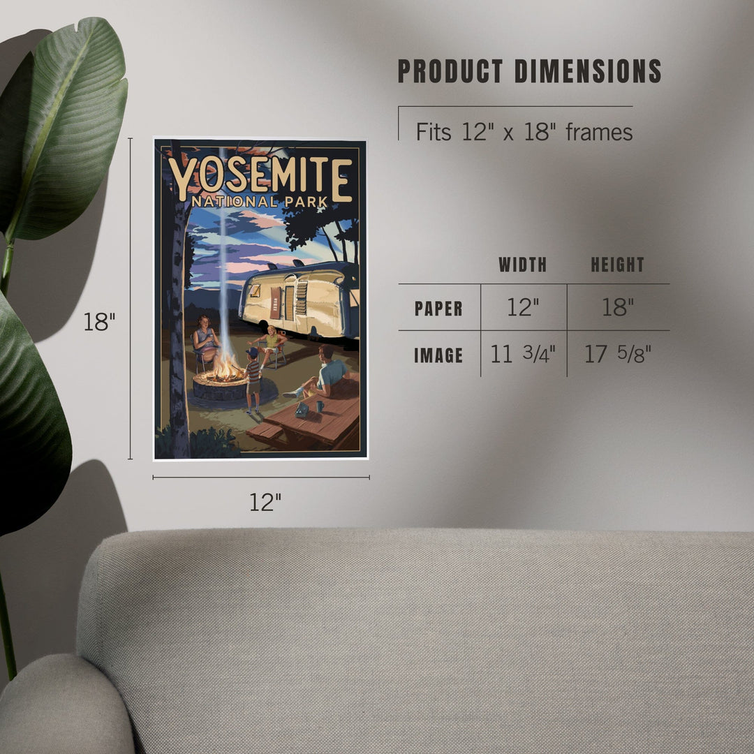 Yosemite National Park, California, Retro Camper and Mountains, Art & Giclee Prints Art Lantern Press 