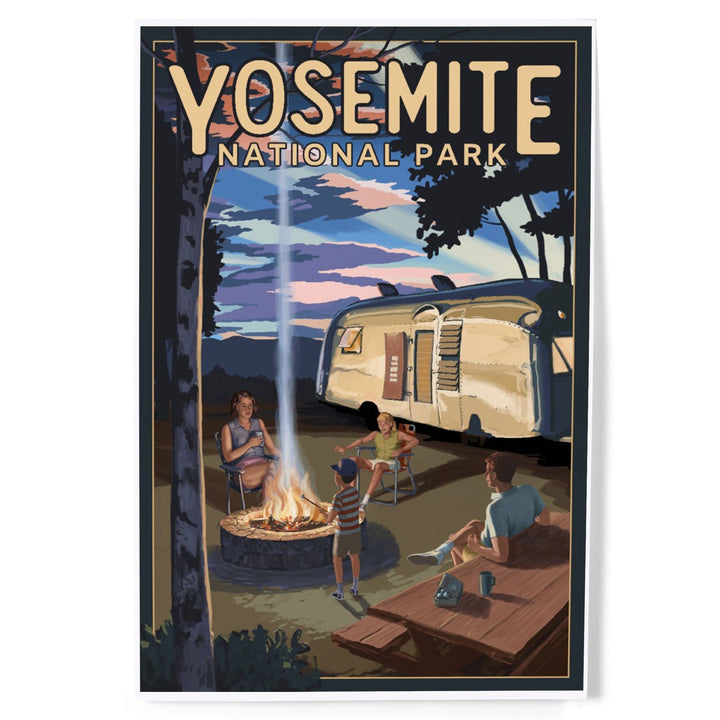 Yosemite National Park, California, Retro Camper and Mountains, Art & Giclee Prints Art Lantern Press 8 x 12 Art Print 