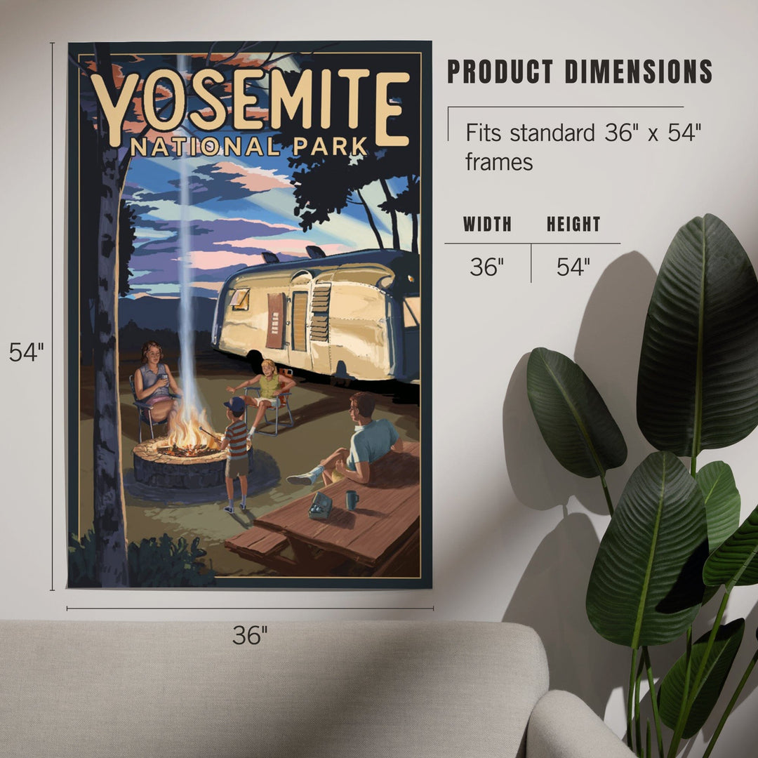 Yosemite National Park, California, Retro Camper and Mountains, Art & Giclee Prints Art Lantern Press 