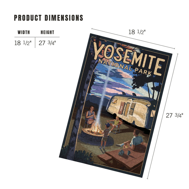 Yosemite National Park, California, Retro Camper and Mountains, Jigsaw Puzzle Puzzle Lantern Press 